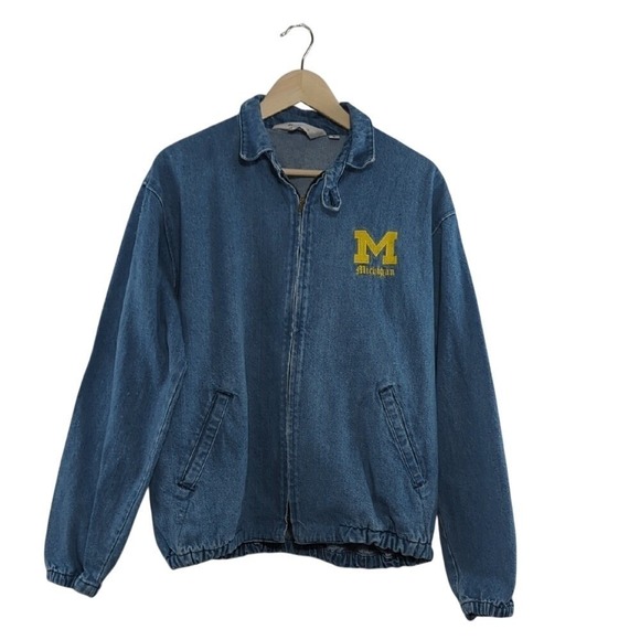 Vintage Chalk Line Denim Jean Jacket Embroidered University of Michigan Large - Picture 2 of 15